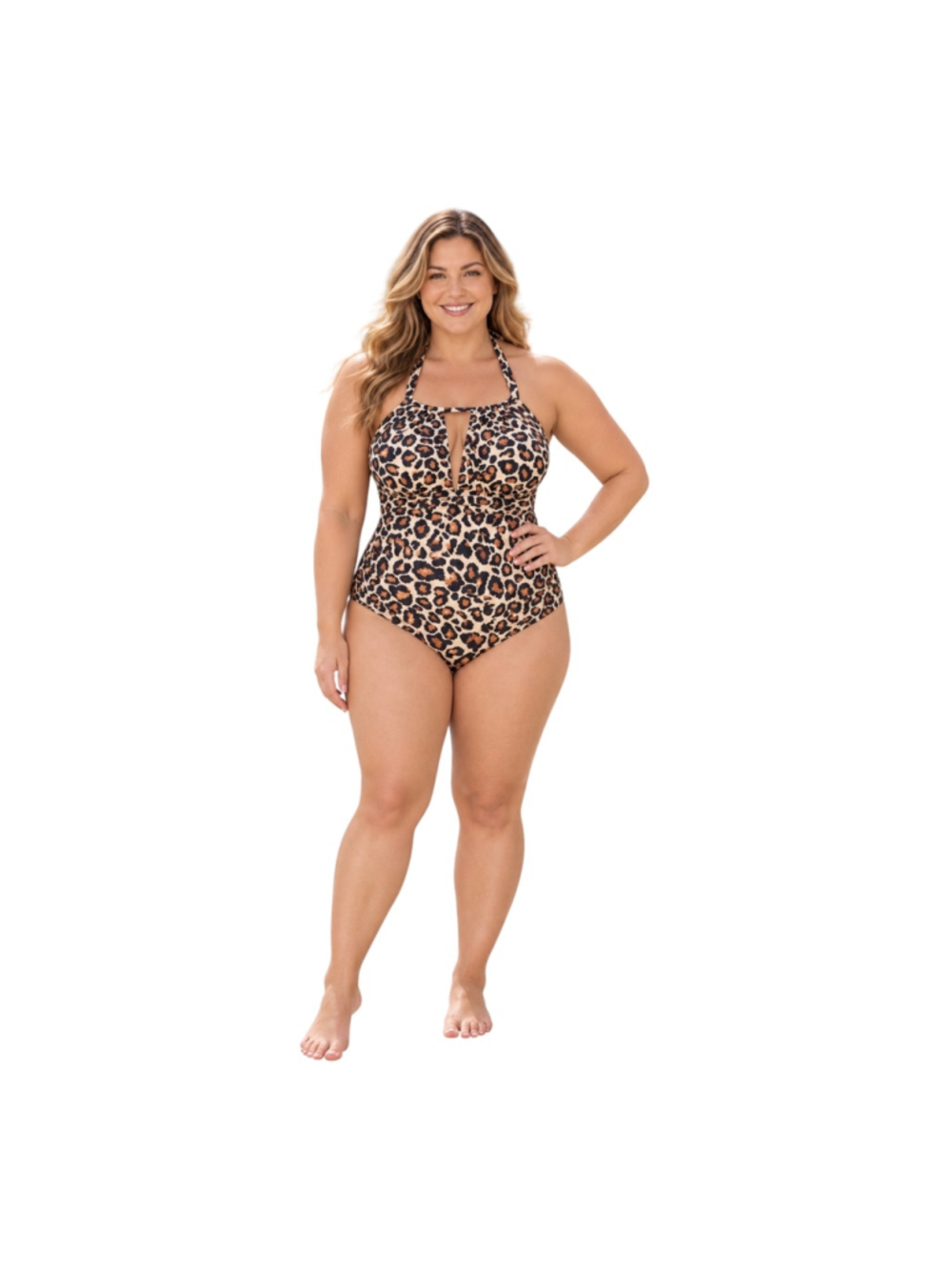 Aqua Eve Leopard Print Halter One-Piece Swimsuit NWT Size 20W